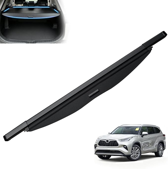 MIALUTY® Cargo Cover for 2020-2024 Toyota Highlander Retractable Trunk Cover Highlander Accessories Anti-Theft Privacy Screen,Trunk Luggage Shield Shade Carbon Fiber Texture (Original Factory Storage)