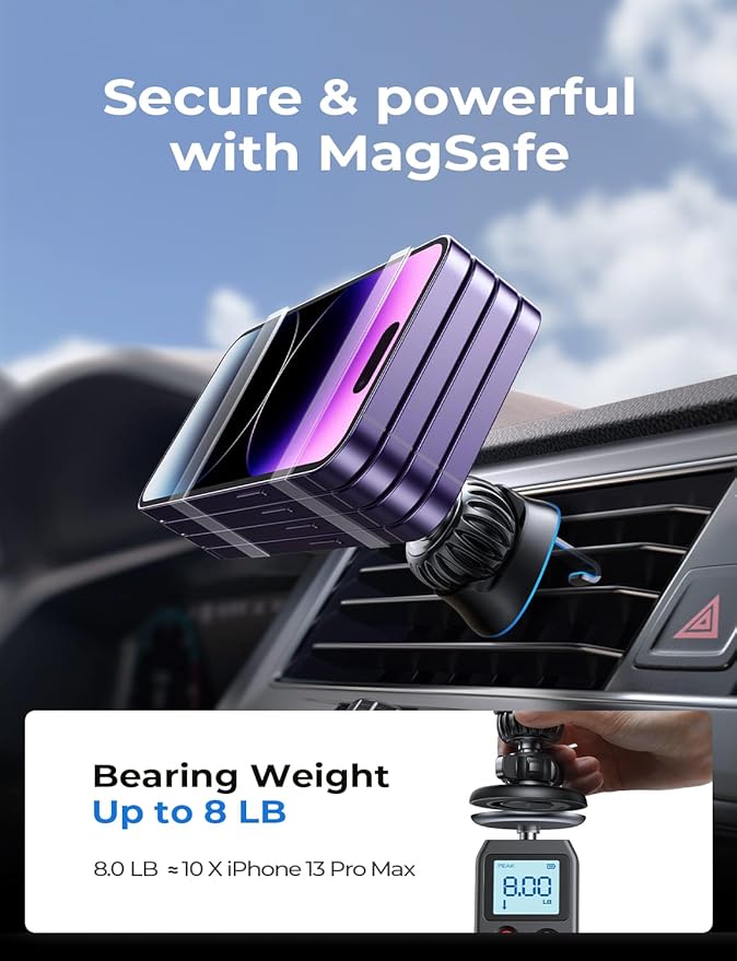 LISEN for MagSafe Car Mount [360° Rotation] Magnetic Phone Holder for Car Vent Phone Mount, Hands Free Phone Mount for Car Accessories fit iPhone Includes Vent/Dashboard Mount, Black Kits
