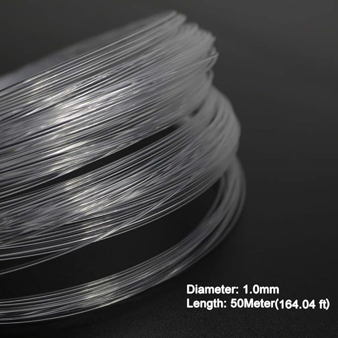 AZIMOM PMMA Plastic End Glow Fiber Optic Cable 1mm(0.04in) 50m(164ft)/Roll for Star Sky Ceiling All Kind Led Light Engine Driver Source
