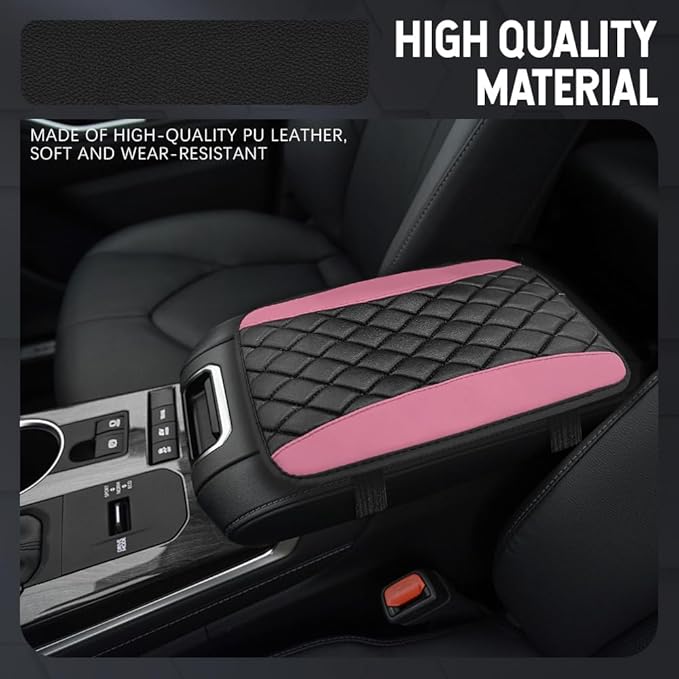 Car Center Console Cushion Pad, Car Armrest Cover, Universal Leather Waterproof Armrest Seat Box Cover, Car Interior Decor Accessories Comfortable Auto Armrest Cover Protector for Cars (Pink)