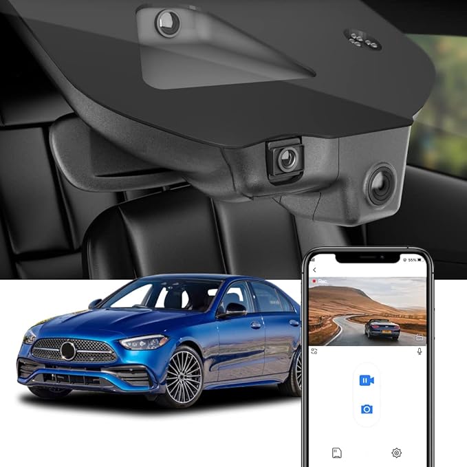 Fitcamx 4K Dash Cam for 2022-2025 Mercedes-Benz C-Class C300 Sedan Coupe Cabriolet (HD2-6635), OEM Look, 2160P UHD Video, Built-in WiFi & APP, Loop Recording, G-Sensor, Easy to Install, 64GB Card