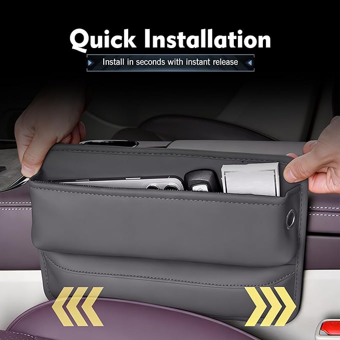 Leather Car Seat Gap Filler, Waterproof Anti-Slip Side Storage Pouch for Phones Keys Glasses Cards, Universal for Most Cars, SUVs, Trucks (Gray)