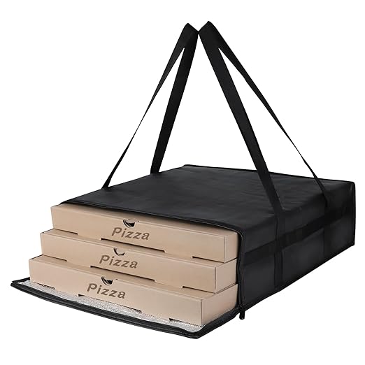CIVJET Insulated Pizza Delivery Bag for Carry Hot, 20" x 20" x 6" Carrier Warmer, Insulated Food Delivery Bag, Insulated Grocery Cooler Bags for Catering/Drivers Commercial Food Warmers（Black, 1Pk）