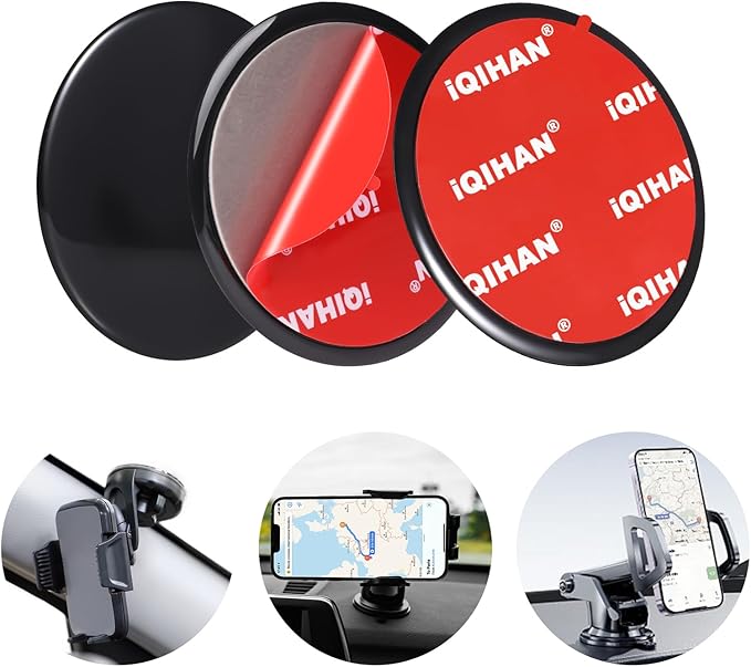 Dashboard Pad Mounting Disk for Suction Cup Mount, 2pcs Adhesive Disc for Car Phone Holder Base, Large Sticky Plastic Dsk Replacement for Garmin GPS, Sat Nav, Tablet, Cellphone Bracket - 95mm (3.74")