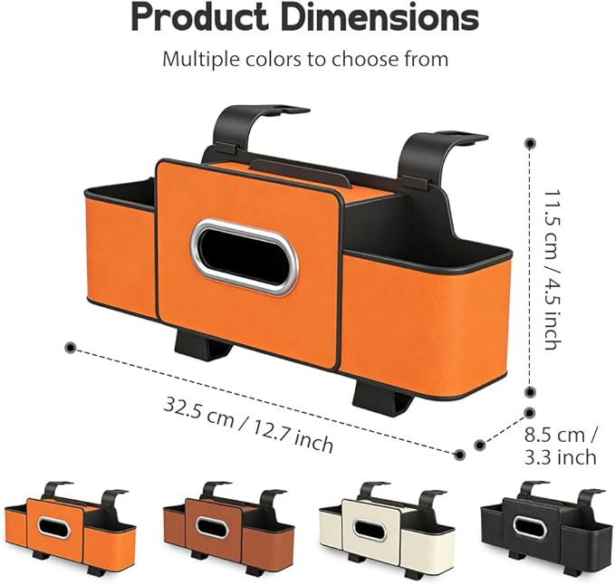Multifunctional Car Seat Back Storage Box, 3-in-1 Backseat Car Organizer with Dual Cup Holders, Hold Phones, Snacks, Drinks, and Handbags (Orange)