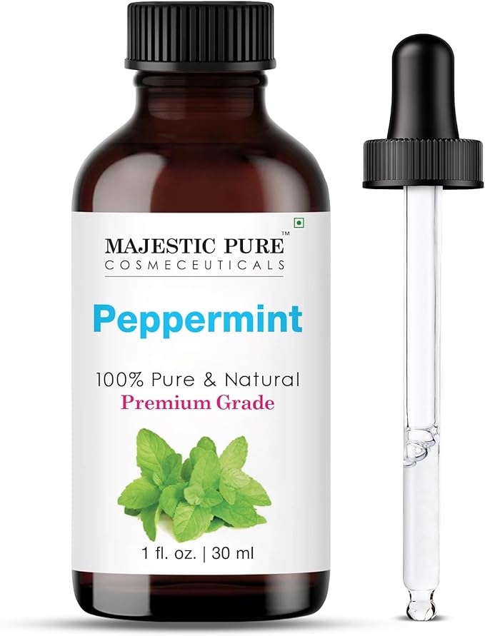 Majestic Pure Essential Oil with Glass Dropper - 100% Pure and Natural - Essential Oils for Diffuser, Aromatherapy, Soap and Candle Making, Peppermint Essential Oil, Peppermint Oil, 1 Fl Oz