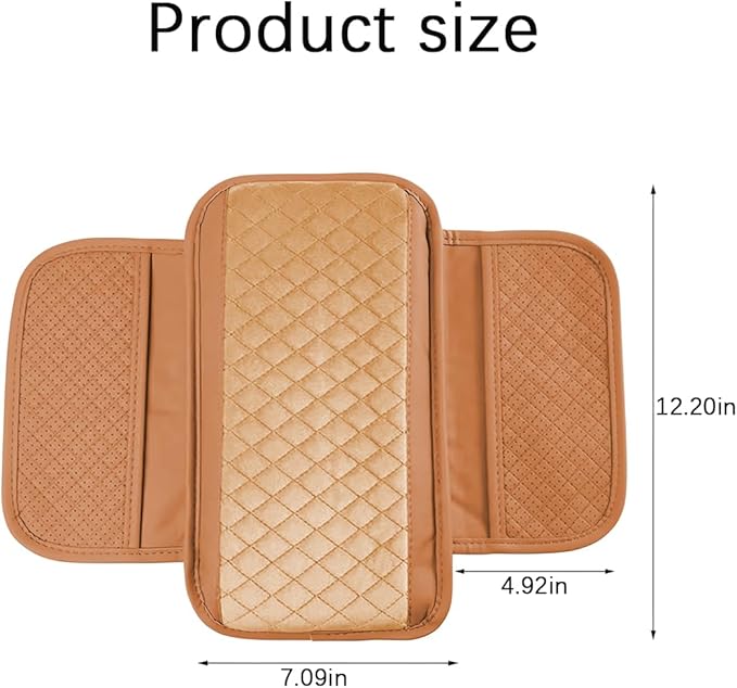 Car Center Console Cover, Leather Vehicle Armrest Cushion Pad with 2 Storage Bags, Auto Interior Middle Console Storage Box Protector Accessories, Universal for SUV, Sedan, Truck (Brown)