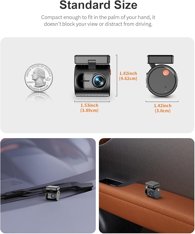 KAWA 2K Tiny Dash Cam, 1296P QHD Mini Car Camera DashCam - Voice Control, G -Sensor, Free 32GB TF Card, Built-in WiFi, APP Control, WDR/3D DNR with Super Night Vision, 24H Parking Mode