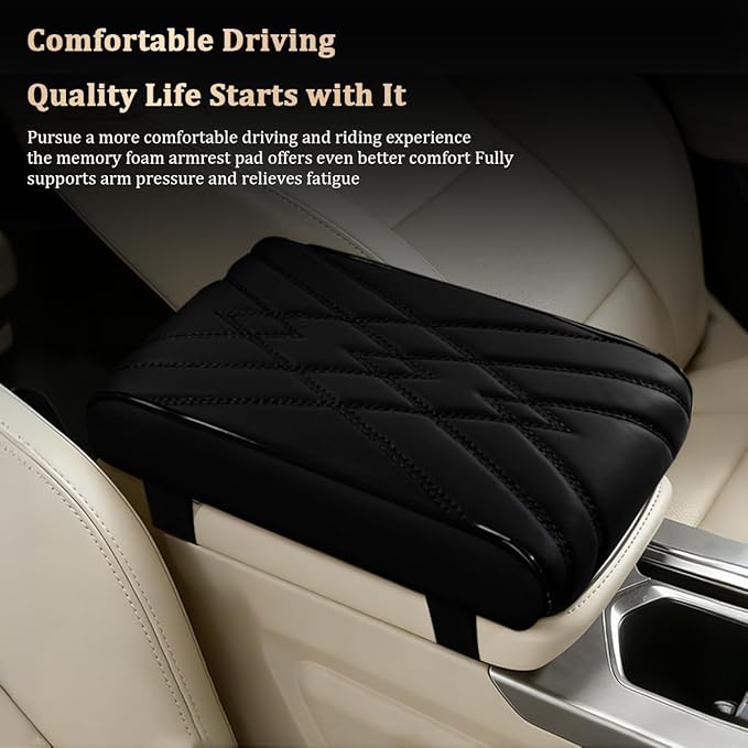 Car Center Console Cover, Memory Foam Vehicle Arm Rest Seat Box Cushion Pad, Scratch & Wear Resistant Automotive Middle Console Protector, Universal for SUV Automobile Truck (Black)