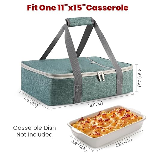 Bodaon Casserole Carriers for Hot or Cold Food, Fits 11"x15"Baking Dish, Portable Warmer for Travel,Insulated Casserole Carrier,Keep Warm Food Containers,Keeps Food Hot for Hours, Pioneer Woman, Green