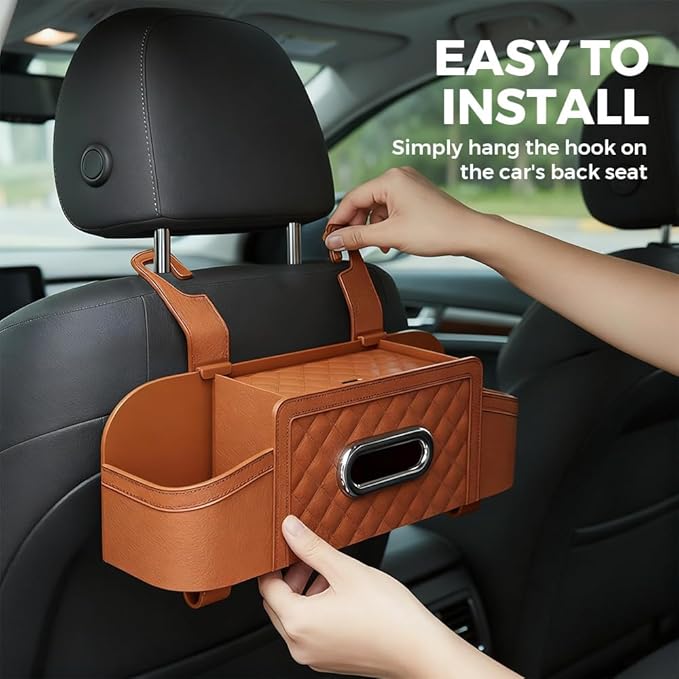 3-in-1 Car Backseat Organizer with Cup Holder Tissue Box and Hooks, Multifunctional Car Seat Back Storage Box, Car Headrest Backseat Organizer for Travel SUV Sedan Truck Car Accessories (Red)