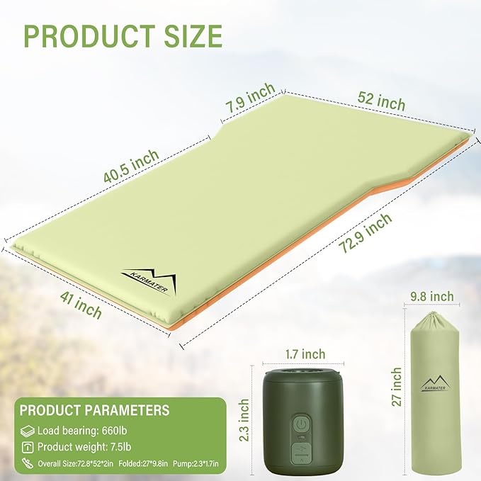 SUV Air Mattress Car Bed Camping, Inflatable Car Camping Pad with Air Pump, Ultrathick Memory Foam Camping Mattress, 9.0 R-Value Insulated Sleeping Pad 2 Person, Camp Mat for Hiking and Backpacking