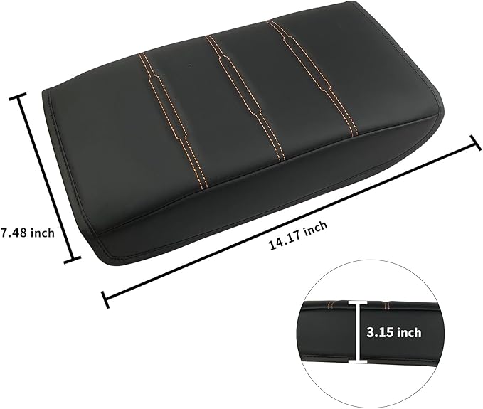 Center Console Cover for 2023 2024 2025 2026 Honda CR-V LX/EX/EXL/Sport/Sport-L/Sport Touring Hybrid, Armrest Lid Cushion Leather Protector Interior Accessories (Black/Orange Stitching)