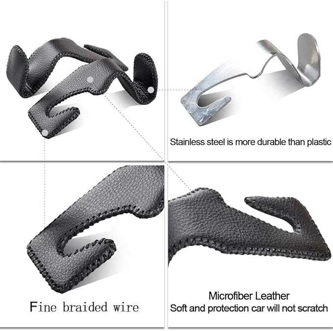 Car Hooks Universal Car Vehicle Back Seat Headrest Hanger Holder Hook Microfiber Leather & Stainless Steel for Bag Purse Cloth Drink Grocery (Brown)