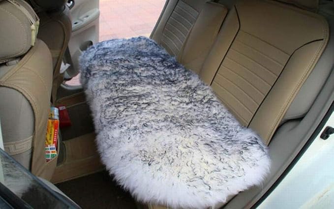 Winter Warmth: Universal Sheepskin Seat Cushion Cover - Natural Wool, for Cars, Trucks, SUVs & Vans - Cozy & Stylish Driving Companion Rear Grey Tips
