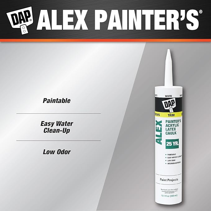 DAP Alex Painter's Acrylic Latex Caulk, White, 10.1 Oz (7079818670) (Pack of 3)