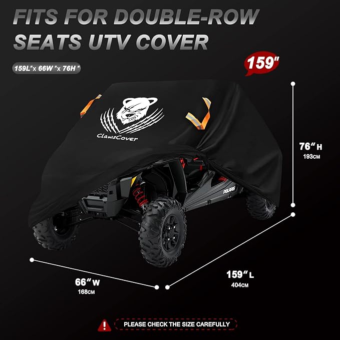 UTV Cover 4 Seater Waterproof Outdoor,Side by Side ATV Covers,Durable Anti-UV and All Weather Protection, Compatible with Polaris Ranger RZR General Can-am Defender Yamaha Kawasaki,159" Lx66 Wx76 H
