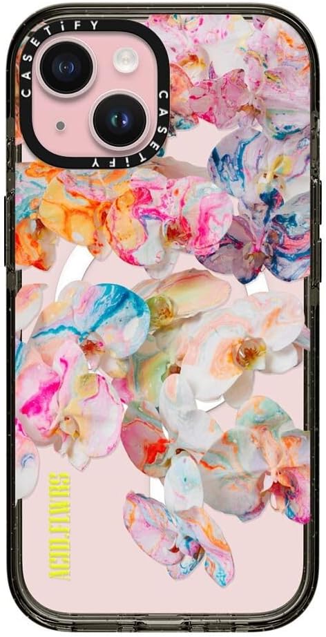 CASETiFY Impact iPhone 15 Case [4X Military Grade Drop Tested / 8.2ft Drop Protection/Compatible with Magsafe] - AF Dream FLWRS - Clear Black
