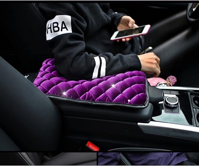 Bling Bling Car Armrest Cover Auto Center Console Protective Cover Luster Crystal Rhinestone Car Arm Rest Cushion Pad Car Interior Accessory (Purple 2)