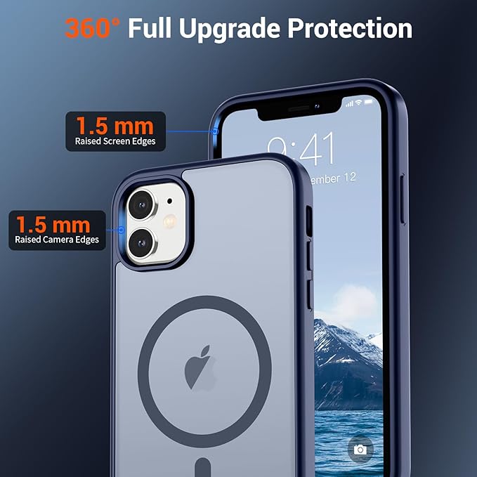 SUPFINE Magnetic for iPhone 11 Phone Case(Compatible with MagSafe)(Military Grade Drop Protection) Translucent Matte Shockproof Phone Cover, Navy Blue