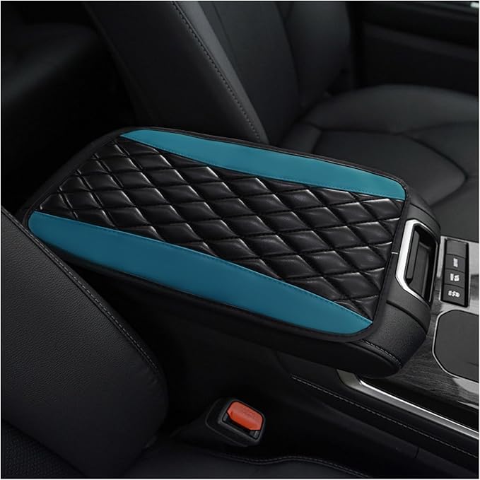 Car Center Console Cushion Pad, PU Leather Waterproof Auto Armrest Box Cover Protector, Comfortable Armrest Seat Box Cover Mat, Universal Car Accessories for SUV Truck (Black Green)