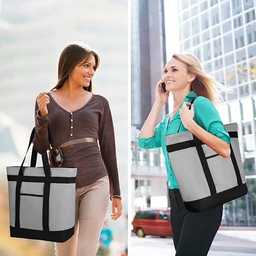 CIVJET 2PK Insulated Grocery Tote Bags, Large Reusable Cooler Bags with Zipper, Leakproof Thermal Shopping Bags for Food Delivery, Beach, Travel, Uber Eats & Picnic, Collapsible Personalized