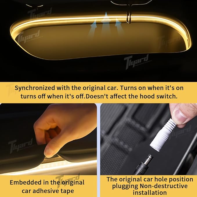 Tlyard Frunk Light Strip for Tesla Model 3 Highland 2024 2025 Accessories, Car Front Trunk Interior LED Ambient Atmosphere Lighting Bar Decoration 12V(Warm Light)