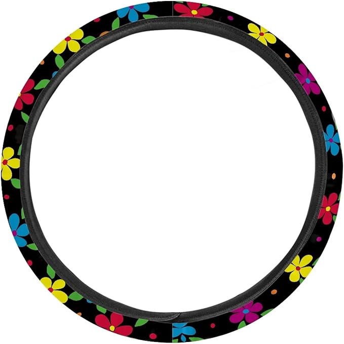 AFPANQZ Colorful Flowers Steering Wheel Covers 14-15" inch Universal Fit Most Car Sedans SUVs Comfort Grip Comfortable Handmade Neoprene Breathable Steering Wheel Protector
