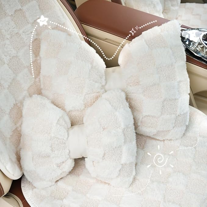 4 Pack Car Neck Pillow and Lumbar Support Cushion Plush Butterfly Knot Headrest Pillow Comfortable Waist Support Cute Car Interior Decor