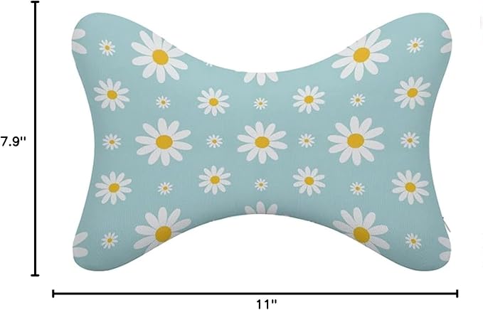 Car Headrest Pillow Compatible with Sky Blue Daisy Flowers, Cartoon Neck Pillow for Car, 2 Pcs Comfortable Soft Car Seat Pillow for Driving,Head Rest Cushion, Cute Neck Pillow for Travel