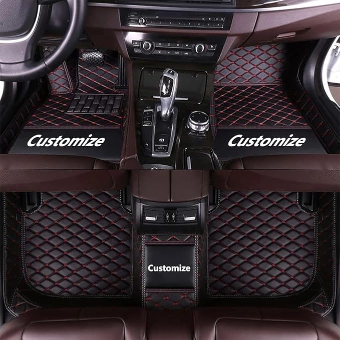 Custom Making Car Floor Mats for 98% Sedan SUV Car Protection Full Coverage Mats Anti-Slip Leather Floor Liners All Weather Car Floor Mats (Black Red Thread)