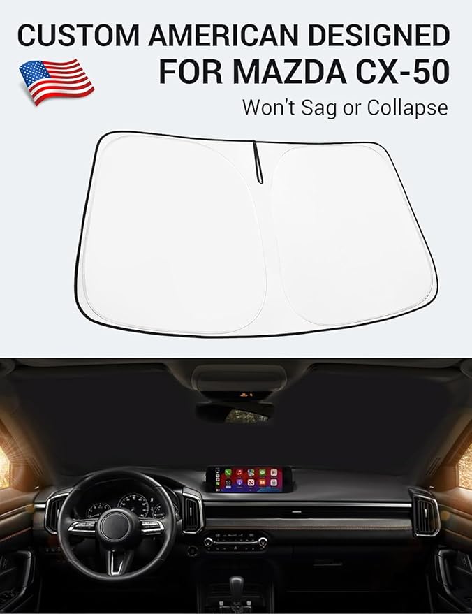 Proadsy Windshield Sun Shade for Mazda CX-50 2023 2024 2025 2026 Custom Fit Mazda CX50 SUV Foldable Front Sunshade Protector Blocks UV Rays Keep Car Cooler