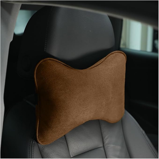 Car Neck Pillow, Soft Comfortable Memory Foam Auto Headrest Pillow Cushion with Adjustable Strap, Breathable Ergonomic Design Car Neck Pain Relief Cushion, Universal for Vehicles (Brown)