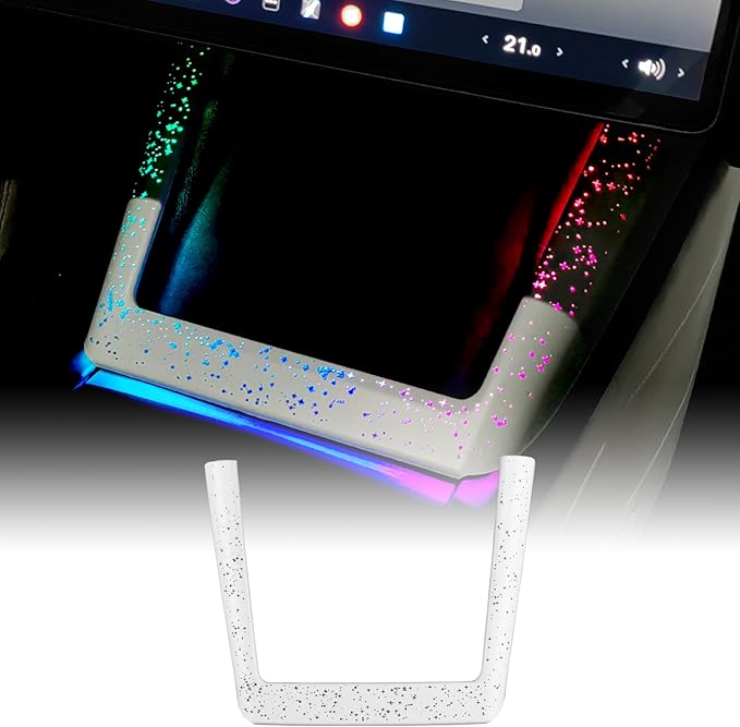 Ambient Lighting Wireless Charging Frame for 2025-2026 Tesla Model Y (Includes Juniper) 2024-2026 Tesla Model 3 PC Stylish Decorative Accessories (Big Starry Sky, White)