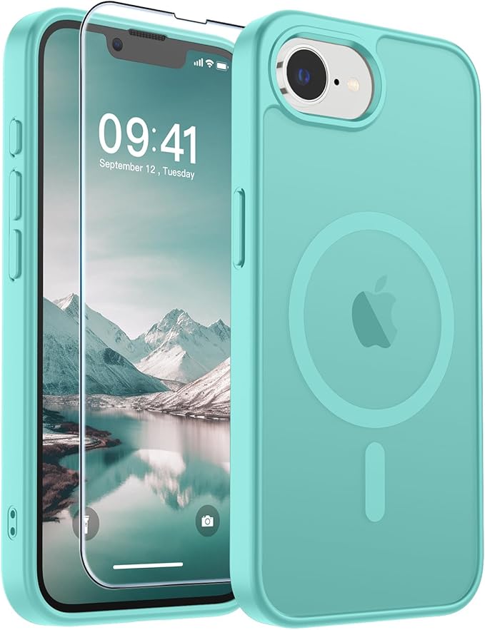 SUPFINE Magnetic for iPhone 17e Case/iPhone 16e Case (Compatible with MagSafe)(Military Grade Drop Protection) Slim Translucent Matte Shockproof with Anti-Fingerprint Phone Case,Blue Green