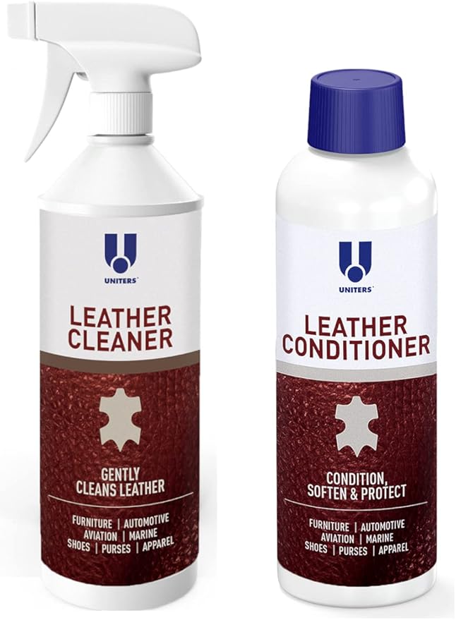 UNITERS Leather Cleaner and Conditioner Foam Solution Cream Bundle, for use of Leather Furniture, Car Interior, Apparel, Boots, Shoes, Bags, and More