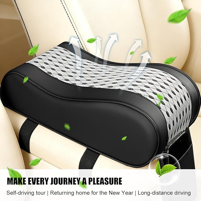 Car Armrest Cushion, Soft Memory Foam Leather Vehicle Armrest Pillow with Storage Bag, Multifunctional Automotive Interior Center Console Arm Rest Pad, Universal for Most Vehicles (Light Gray)