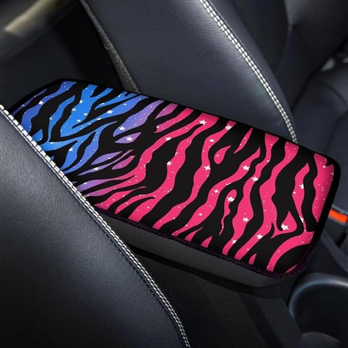 Coldinair Zebra Strips Universal Car Center Console Pad Soft Armrest Protector Cover Fit for Most Vehicle,SUV,Truck,Car Interior Accessories Decor,Blue Pink