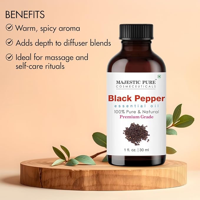Majestic Pure Essential Oil with Glass Dropper - 100% Pure and Natural - Essential Oils for Diffuser, Aromatherapy, Soap and Candle Making, Black Pepper Essential Oil, Black Pepper Oil, 1 Fl Oz