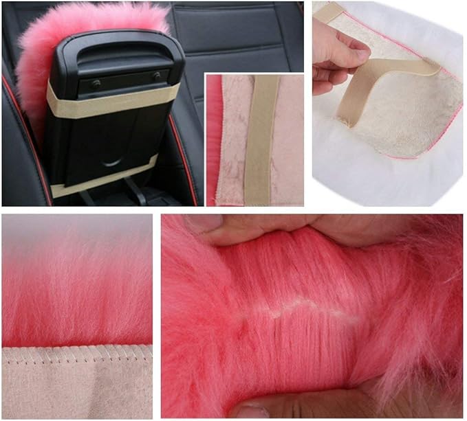 Auto Center Console Cover, Console Cover Armrest Pads, Warm Winter Sheepskin Wool Car Armrest Seat Box Pad Cushion Protector Universal Fit (Purple)