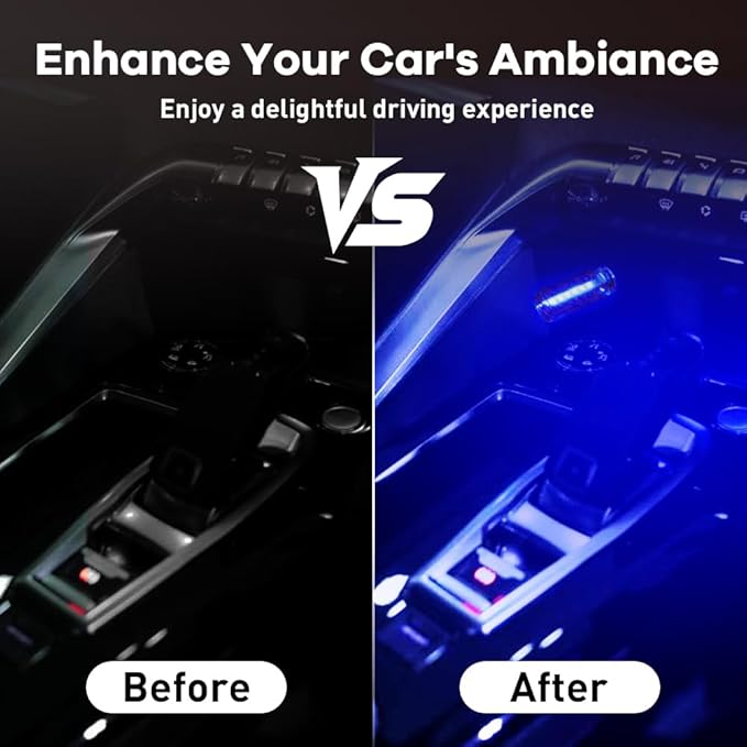 14 in 1 Modes Car USB Night Light, 7 Colors Touch Adjustment LED Interior Night Lighting Plug in USB Mini Ambient Lamps for Car, Camping, Holiday Decoration, Bedroom, Party(2Pcs)