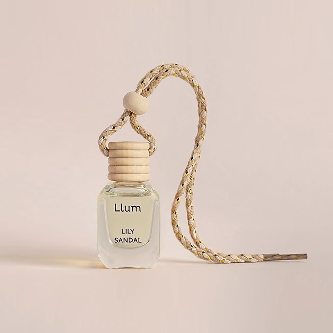 Llum Lily Sandal Hanging Car Air Freshener – Luxury Automotive Perfume Diffuser 10ml (0.34 fl oz), Long-Lasting Fragrance, Alcohol-Free Non-Toxic Car Scent, Glass Bottle With Wood Cap