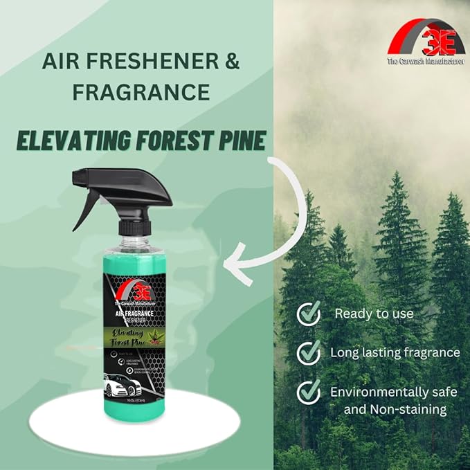 3E Car Air Freshener Premium Forest Pine Scent 16 fl oz – Professional Automotive Air Freshener & Odor Eliminator, Long-Lasting Interior Fragrance for Cars, Trucks, SUVs, RV, Home & Office (PINE)