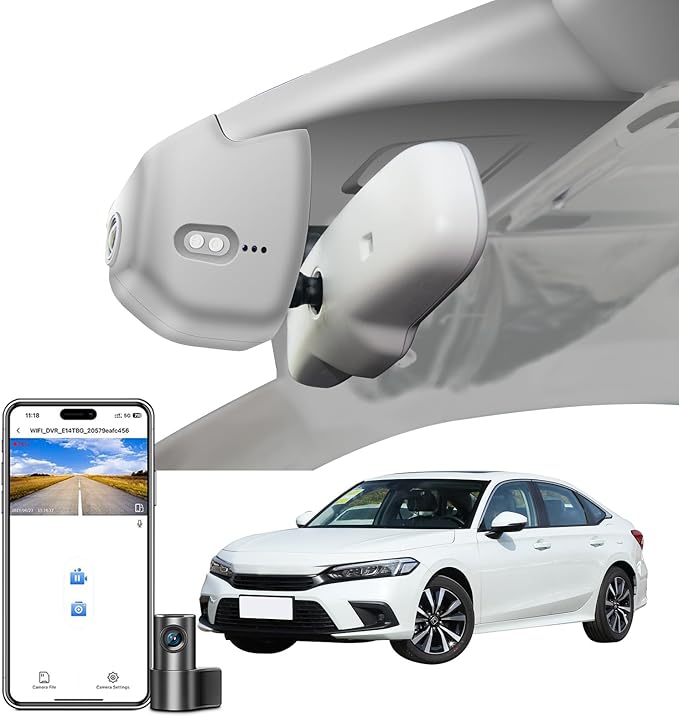Mangoal Front 4K & Rear 1080p Dash Cam Custom fit for 11th Honda Civic 2022-2026(Gray), Si Type R Hatchback XL Sport SE EX_L Touring 1.5 2.0T, Integrated OEM Look, WiFi & App, 128GB Card