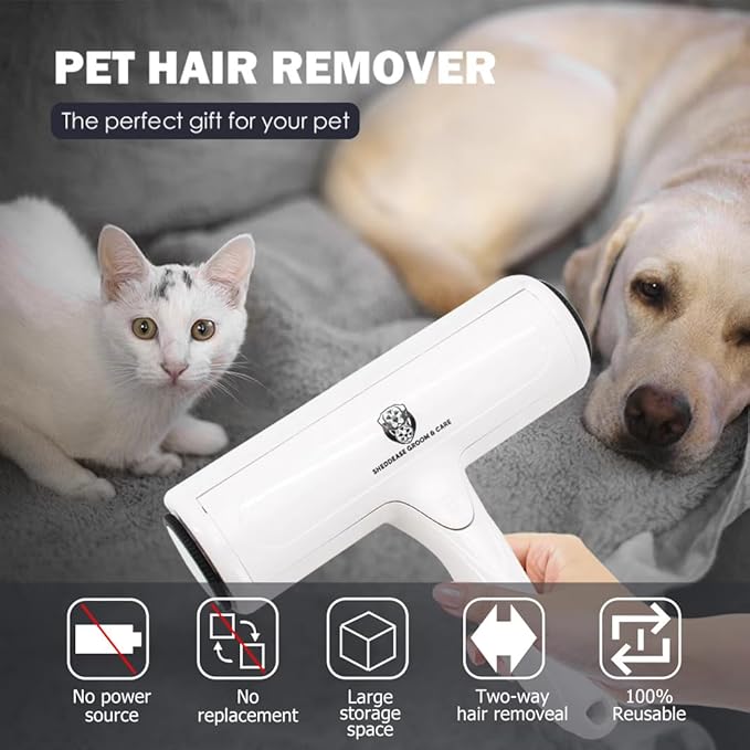 SheddEase Groom & Care Reusable Dog & Cat Pet Hair Remover for Furniture, Couch, Carpet | Deshedding Comb for Shedding, All-in-One Pet Hair Remover & Grooming Comb Kit