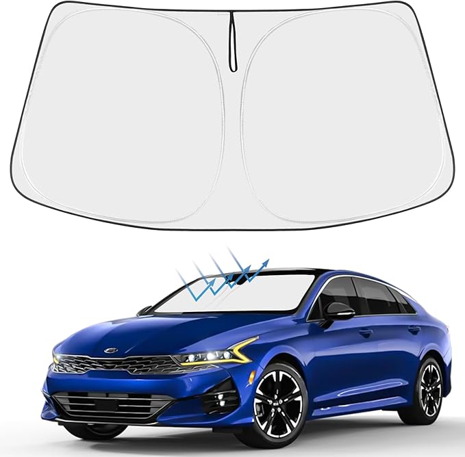 Proadsy Windshield Sun Shade for Kia K5 2026 2025 2024 2023 2022 2021 Custom Fit GT-Line, GT, Sedan 4-Layer Foldable Front Sunshade Protector Sun Visor Blocks UV Rays Keep Car Cooler