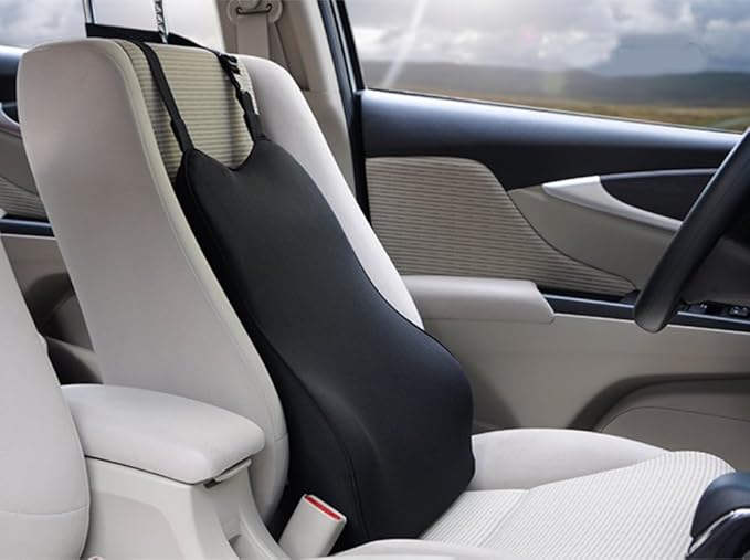 Tektrum Orthopedic Entire Back Support Full Lumbar Cushion for Car & Headrest Neck Pillow Kit - Ergonomic Thick 3D Design Fit Body Curve - Back, Neck Pain Relief, Improve Posture -Black (012011-A)