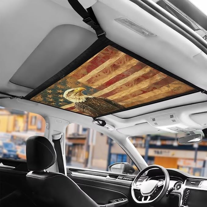 Eagle USA Flag Car Roof Storage Bag Car Organizer for Car Seat All Car Storage Organizer One-Size-Fits Car Travel Accessories