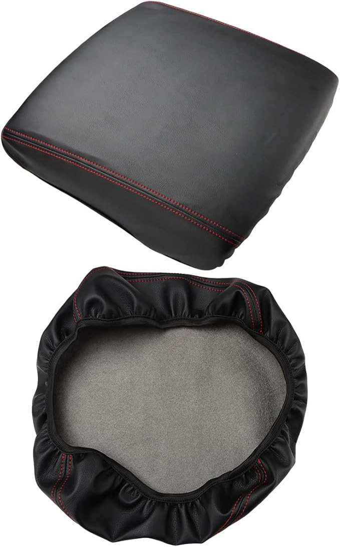 INTGET Car Center Console Armrest Cover for 2022 2023 Dodge Ram 1500 2500 3500 Accessories 2019 2020 2021 Arm Rest Box Lid Protector Pad Cushion Dog Seat Cover (Black with red Stitches)