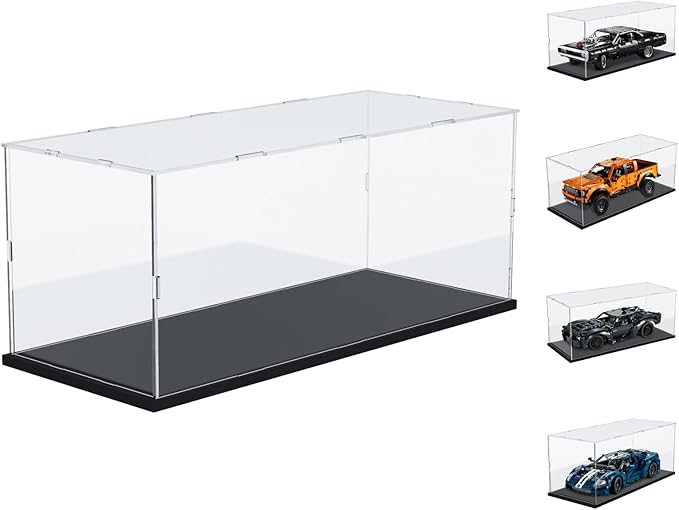Choowin Acrylic Display Case for Lego Car Dodge Charger Batmobile Jazz Quartet - Thickened Clear Acrylic Display Box for Collectibles - Dustproof, Assemble, Black Base